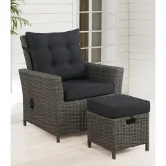 2pc Asti Wicker Outdoor Recliner & 15" Ottoman Patio Seating Set - Gray - Alaterre Furniture