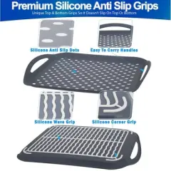 5 Star Super Deals Non Slip Serving Tray With Handles - Rubber Silicone Grip Anti Spill Plastic Food Carrying Tray 2pc