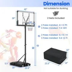 Safstar Basketball Hoop Outdoor System w/ 45 Inch Shatterproof PC Backboard Wheels