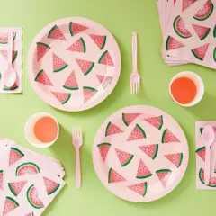 Blue Panda 80 Pack Watermelon Paper Plates for 1st Birthday, One in a Melon Party Decorations, Pink, 9 in