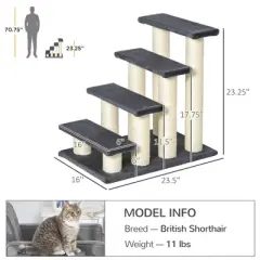 Racxily Cat Tree with 4 Steps for High Beds Couch, Cute Stair Shaped Cat Tree for Indoor Cats w/ Sisal Scratching Post, Climbing, Gray