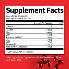 Mulittea Fish Oil + Krill Oil with EPA, DHA & Astaxanthin Supports Joint, Skin, Brain & Eye Health - 120 CT