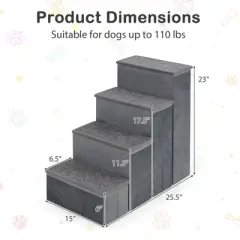 Costway 4-Step Dog Stairs Foldable Pet Stairs w/ Storage Boxes Pet Ramp Climbing Ladder for Small Medium Dogs Cats
