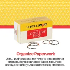 School Smart Loose Leaf Rings, 1-1/2 Inches, Nickel Plated Steel, Pack of 100