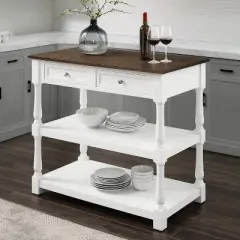 Caitlyn Wood Top Kitchen Island White/Dark Brown - Crosley