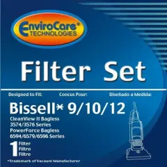 EnviroCare Replacement Vacuum Cleaner Filter Made to fit Bissell 9/10/12 HEPA Pleated Micro Inner Filter and Outer Foam Filter