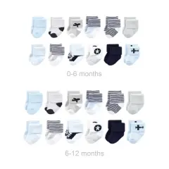Luvable Friends Infant Boy Grow with Me Cotton Terry Socks, Airplane, 0-6 and 6-12 Months
