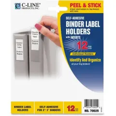 C-Line Self-Adhesive Ring Binder Label Holders Top Load 1-3/4 x 3-1/4 Clear 12/Pack 70025