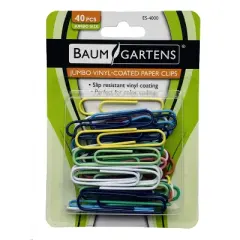 Baumgartens Vinyl-Coated Paper Clips, Jumbo Size, 40 Per Pack, 10 Packs