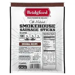 Bridgford Smokehouse Sausage Sticks Original 5 oz - Gluten Free High Protein Smoked Sausage Sticks for a Variety of Dietary Preferences