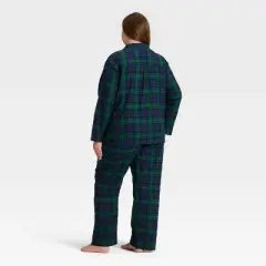 Women's Plaid Flannel Long Sleeve Shirt and Pants Holiday Matching Family Pajama Set - Wondershop&trade; Navy Blue