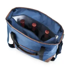 True Insulated Cooler Bag Wine Tote, Polyester and PEVA Lining, Removable Shoulder Strap, Front Pocket, 18" x 6" x 14.75", Blue, Set of 1