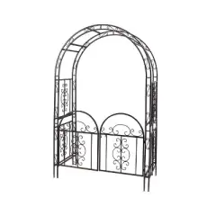Plow & Hearth - Montebello Decorative Garden Arbor Trellis with Gate & Beautiful Scrollwork Design