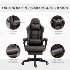 Kumasinova 300lbs Swivel Gaming Chair with Adjustable Height,Lumbar&Head Pillow,Ergonomics Office Chairs Recliner Video Game Chaise for Office, Brown