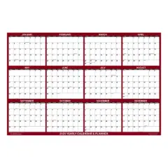 SwiftGlimpse 24"x36" Calendar Planner January 2025 to December 2025 Maroon: Wall Calendar, Lay-Flat, Laminated, Grommets
