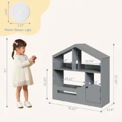 Homhougo 2 Tier Kids Bookshelf with Motion Sensor Light, Wooden Book Rack & Toy Organizer for Nursery, Playroom, Kids&rsquo; Room or Classroom