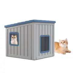 Nicbex 25" Outdoor Cat House with Leak-Proof Design,All-Weather Slanted Roof Cat Crate for All Seasons,Cat Furniture for Porch and Garden,Blue
