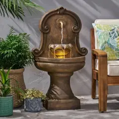 Fraser Outdoor 2-Tier Single Spout Fountain - Light Brown - Christopher Knight Home