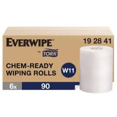 Tork Everwipe by Tork Chem-Ready Wiping Rolls, 1-Ply, 12 x 12, White, 90 Sheets, 6 Rolls/Carton