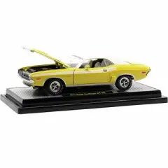 1971 Dodge Challenger R/T 383 Banana Yellow w/White Stripes and Vinyl White Top Ltd Ed 1/24 Diecast Model Car by M2 Machines