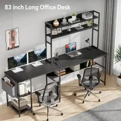 Mr Ironstone L Shaped Gaming Desk with LED Lights & Power Outlets Computer Desk with Hutch Office Desk with Storage Shelf, Headphone Hook,Cup Holder