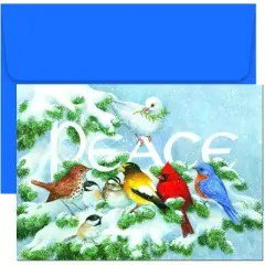 Masterpiece Studios Holiday Collection 16-Count Boxed Christmas Cards with Envelopes, 7.8" x 5.6", Birds on Branch (796600)
