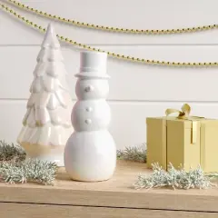 7" Christmas Ceramic Iridescent Snowman Figurine - Wondershop&trade;