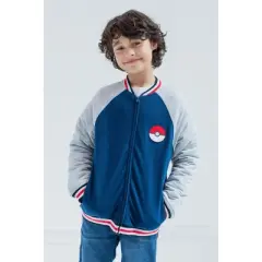 Pokemon French Terry Zip Up Varsity Bomber Jacket Little Kid to Big Kid