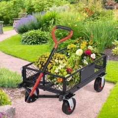 Folding Utility Mesh Steel Garden Carts and Wagons Heavy Duty 360lbs,Folding Utility Wagon Cart w Removable Mesh Sides