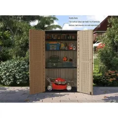 Syemin Outdoor Storage Shed, Vertical Tall Tool Shed with Five Shelves, Lockable Door for Patio, Backyard and Lawn, Brown, 50"*82"*29"