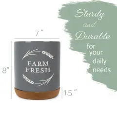 Elanze Designs Farm Fresh Country Kitchen Wheat Laurel Ceramic Cork Bottom Gray Large Capacity Utensil Holder Crock for Countertop Storage, Stylish &