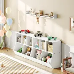 MaseiKar Kids Bookshelf, Bookcase Footboard, Toy Storage Cubby, Children's Toy Shelf, 35.4" L Storage Cabinet, Fit for Children's Room, Playroom