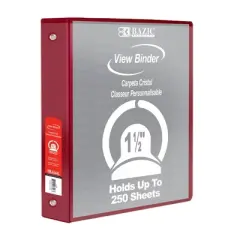 BAZIC Products&reg; 3-Ring View Binder with 2 Pockets, 1.5", Burgundy, Pack of 6