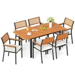 Costway 7-Piece Patio Dining Set with 51"-64" Expandable Rectangular Acacia Wood Table