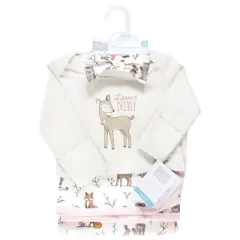 Hudson Baby Infant Girl Gown, Swaddle Blanket and Cap or Headband, Enchanted Forest, 0-6 Months