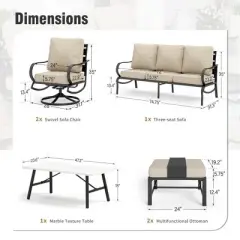Captiva Designs 6pc Metal Patio Furniture Conversation Set with Swivel Chairs and Ottomans for Garden Porch Backyard