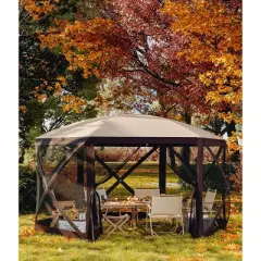 Pop-Up Screen Tent Gazebo, 12 x 12 Ft Camping Canopy Instant Shade, Featuring 6 Removable Privacy Canopy, and Made from 210D Oxford Fabric