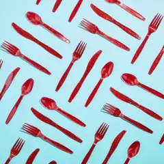 Juvale 144 Pieces Plastic Silverware Cutlery Utensils Set with Forks, Knives, Spoons for Birthday Party Supplies, Red Glitter