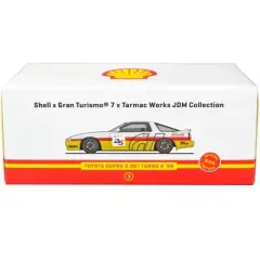 1988 Toyota Supra 3.0GT Turbo A RHD White & Yellow w/Red Stripes "Shell x Gran Turismo 7" 1/64 Diecast Model Car by Tarmac Works