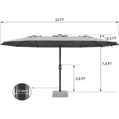 13ft Double-Sided Patio Umbrella, UV99% Protection, Fade-Resistant Outdoor Market Umbrella with Crank Handle, Alloy Steel Frame (No Base Included)