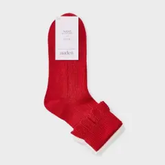 Women's Pointelle Scallop Turn-Cuff 2pk Ankle Socks - Auden&trade; Red/Ivory 4-10