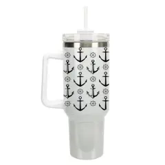 Elanze Designs Nautical Anchor Sailboat Helm Boat Life 40 oz. Stainless Steel, Large Water Bottle Coffee Mug, Spill & Leak Resistant, Thermal Travel