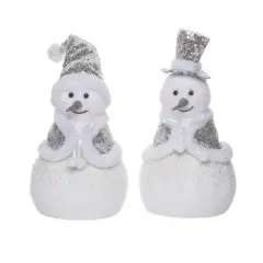 Transpac Foam Glitz Snowman Decor Set of 2 Christmas Home Decorations Polyester Decorative Objects