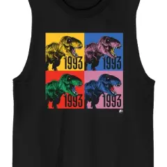 Jurassic Park T-Rex Colorful Squares Crew Neck Sleeveless Black Men's Tank Top