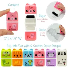 Wrapables Cute Animal Erasers with Clean Up Roller and Cover (Set of 6)