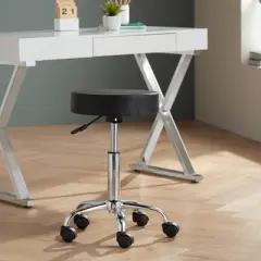 Studio 55D Chrome Swivel Bar Stool Silver 24 1/2" High Modern Black Faux Leather Adjustable for Kitchen Counter Height Island Home