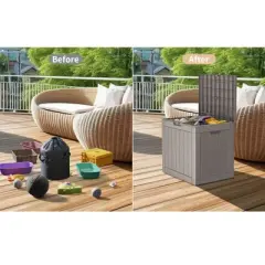 Sersper Outdoor Storage Box, 30 Gallon Deck Box Indoor and Outdoor Use, Waterproof Resin Storage Bin with Lockable Lid,UV Resistant, Brown