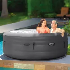 Intex Simple Spa 4 Person Outdoor Portable Inflatable Round Heated Hot Tub Spa with 100 Bubble Jets, Filter Pump and Cover, Gray