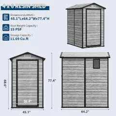 Acekool 6x4 FT Outdoor Resin Storage Shed, Lockable Double Doors, Window, Vent, Plastic Garden Shed