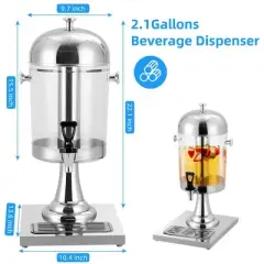 WhizMax 2.1 Gallon/8L Beverage Dispenser, Drink Dispensers with Stand, Spigot, Ice Container, Stainless Steel Water Juice Dispenser